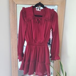 Merlot mini dress with ruffles detail